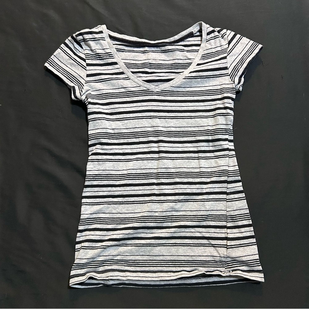 Grey and Black striped V-Neck T-Shirt